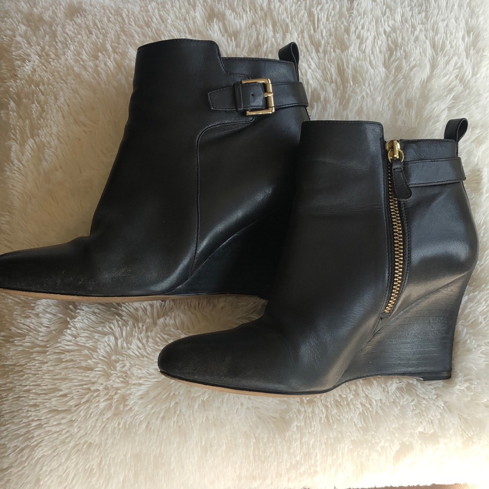 Ann Taylor Carter Buckle Wedge Booties